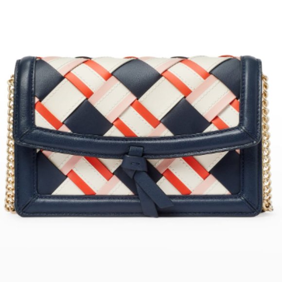 Kate Spade Knott Woven Flap Crossbody in Blue with Silver Chain - Picture 1 of 5